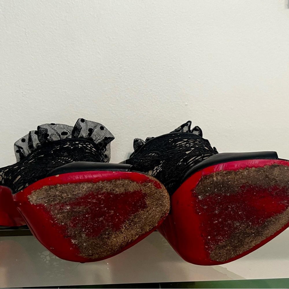 Christian Louboutin Black Stiletto Heels with Lace Overlay Size 38 - Picture 5 of 13